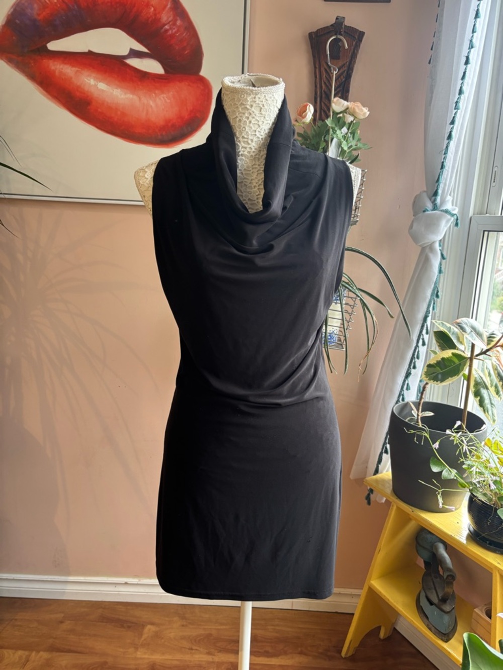 Joseph Ribkoff Black Sleeveless Cowl-Neck Mini Dress